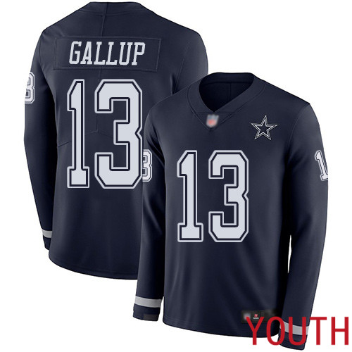 Youth Dallas Cowboys Limited Navy Blue Michael Gallup #13 Therma Long Sleeve NFL Jersey->nfl t-shirts->Sports Accessory